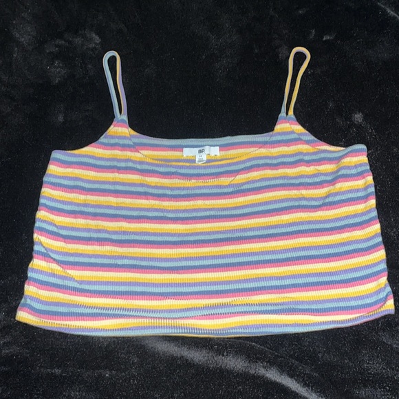 BP Striped Rib Crop Tank Top Multicolor Rainbow Shirt Purple Yellow Blue Pink - Picture 1 of 8